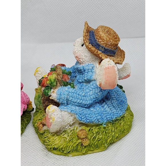 2 Easter Bunny Multicolored Porcelain Rabbit Home Decor Shelf Sitter - Picture 13 of 16